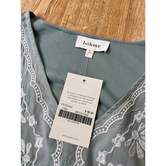 NWT Bohme Sage Green Embroidered Boho Western Indie Dress Size Small - Picture 7 of 8